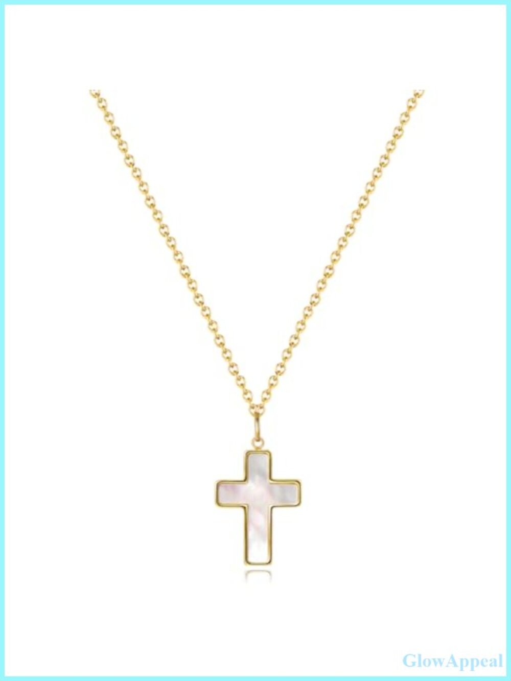 18K Gold Plated Mother of Pearl Cross Pendant Necklace 18 in + 2 in Extender